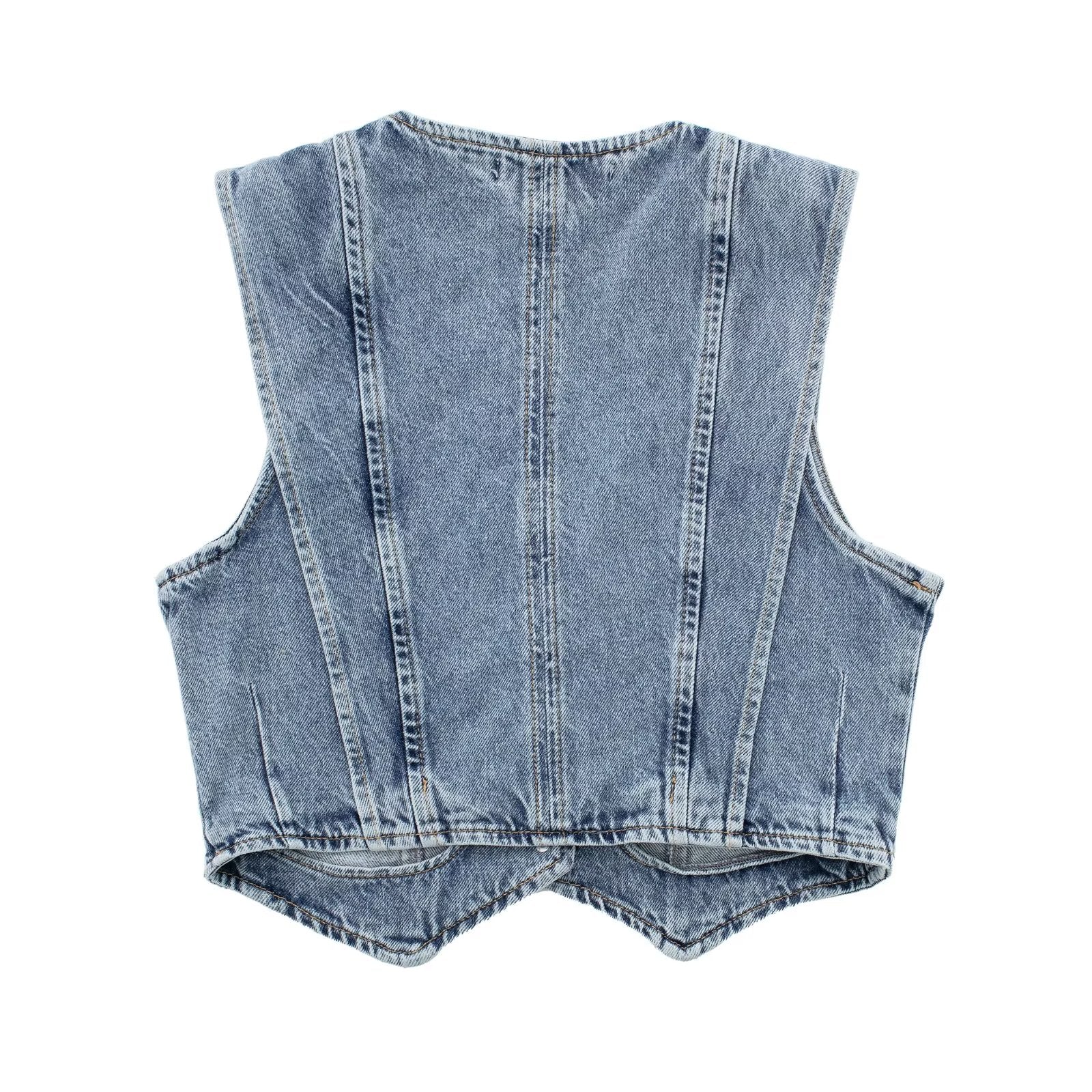 Structured Denim Vest with V-Neck Detail