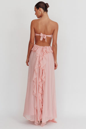 Women's Strapless Ruffle Cut-Out Flowing Dress - Elegant Occasion-83518-e16f8697-fd00-4d5e-8e2b-4508c40bdb55