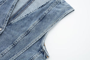 Structured Denim Vest with V-Neck Detail