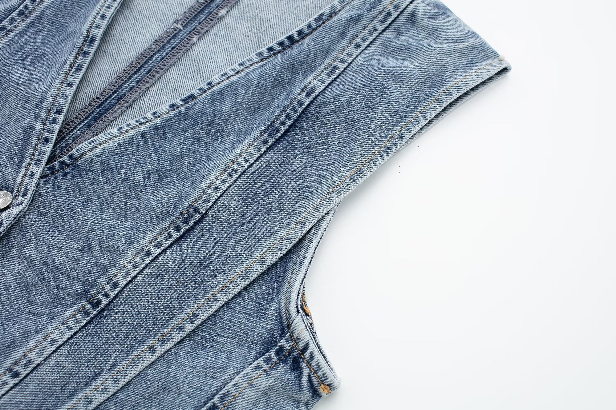 Structured Denim Vest with V-Neck Detail