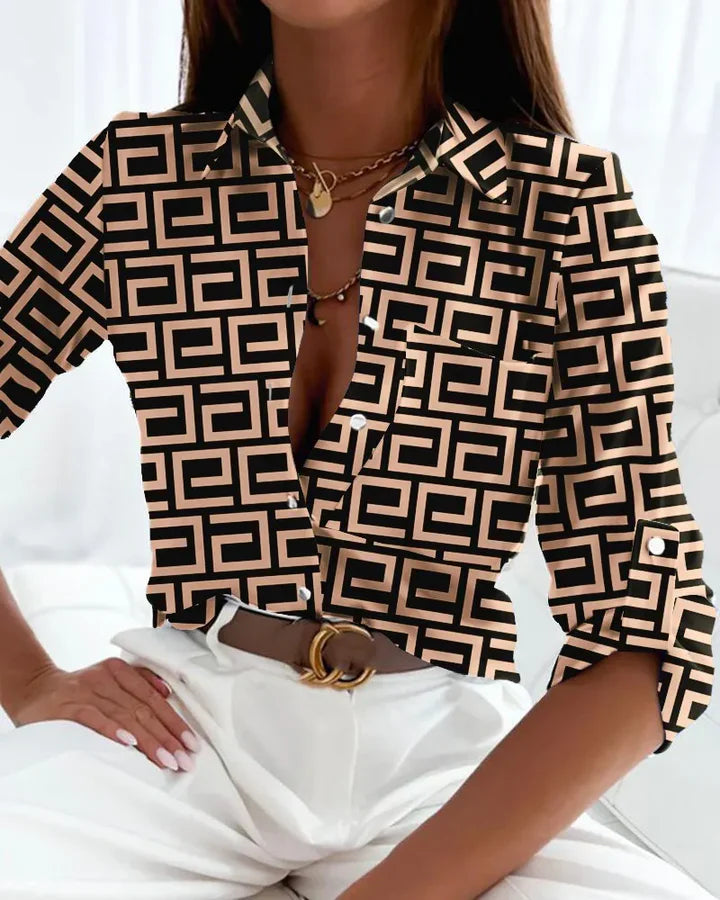 Striped Button-Up Top – Roll-Up Sleeve