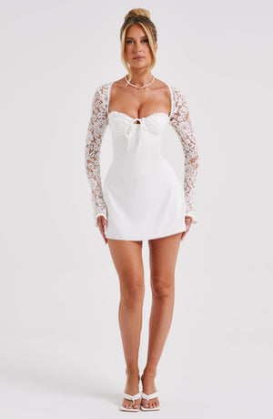 Lace Mini Dress - Sweetheart Neckline, White