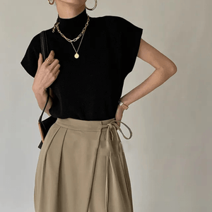 Knit Mock Neck Top – Relaxed Fit, Short Sleeve