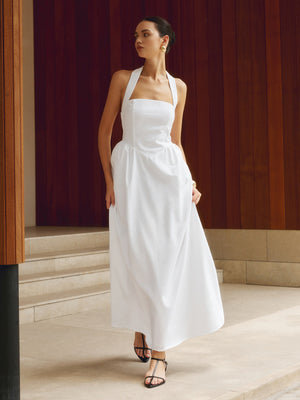 Halter Neck A-Line Midi Cocktail Dress