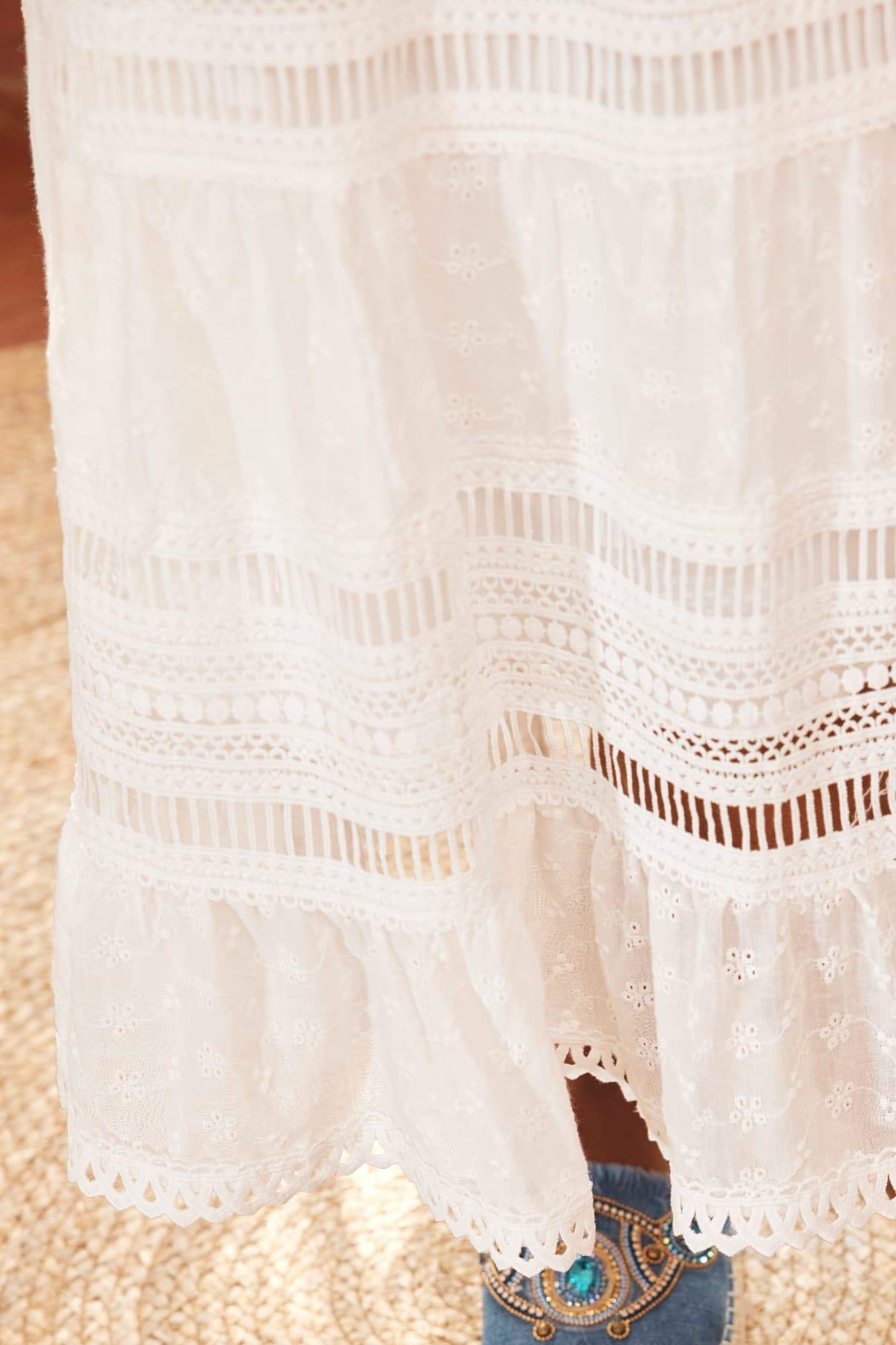 Lace Tiered Maxi Skirt - White Cotton