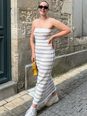 Women's Knit Strapless Striped Dress - Effortless Summer Style-81460-ea30937d-7253-46c5-9ba3-ef1f5d03d6a3