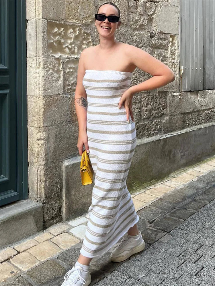 Women's Knit Strapless Striped Dress - Effortless Summer Style-81460-ea30937d-7253-46c5-9ba3-ef1f5d03d6a3