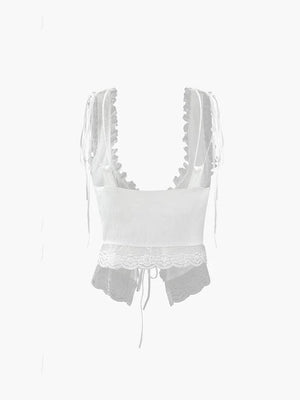 Lace-Trim Tie-Front Sleeveless Top