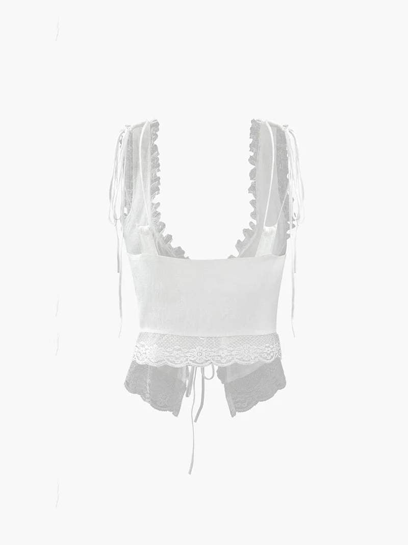 Lace-Trim Tie-Front Sleeveless Top