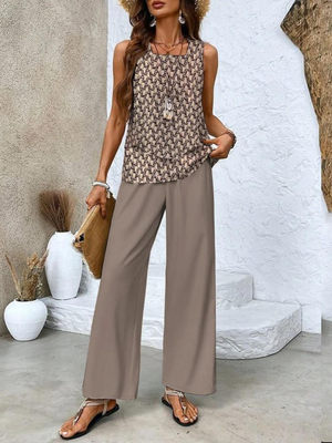 Patterned Two-Piece Set - Wide-Leg Pants