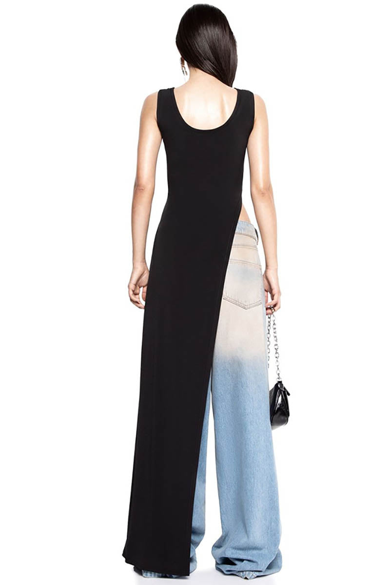 Fitted Top - Asymmetrical Slit, Sleeveless Design