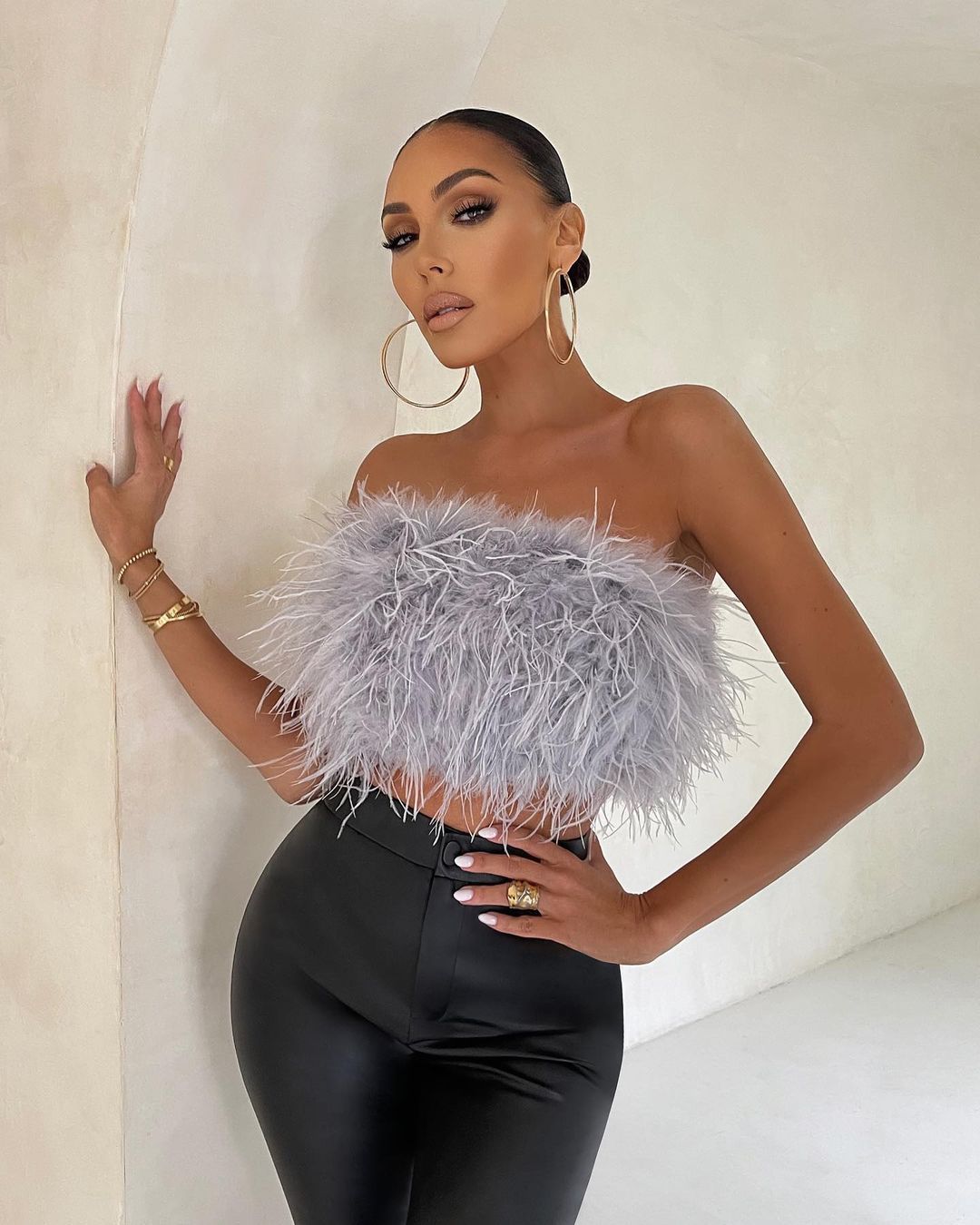 Feather Bandeau Top - Strapless Embellished Design
