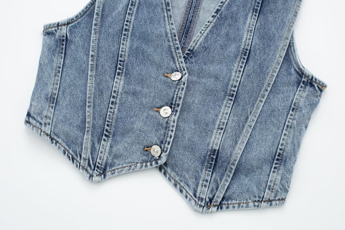 Structured Denim Vest with V-Neck Detail
