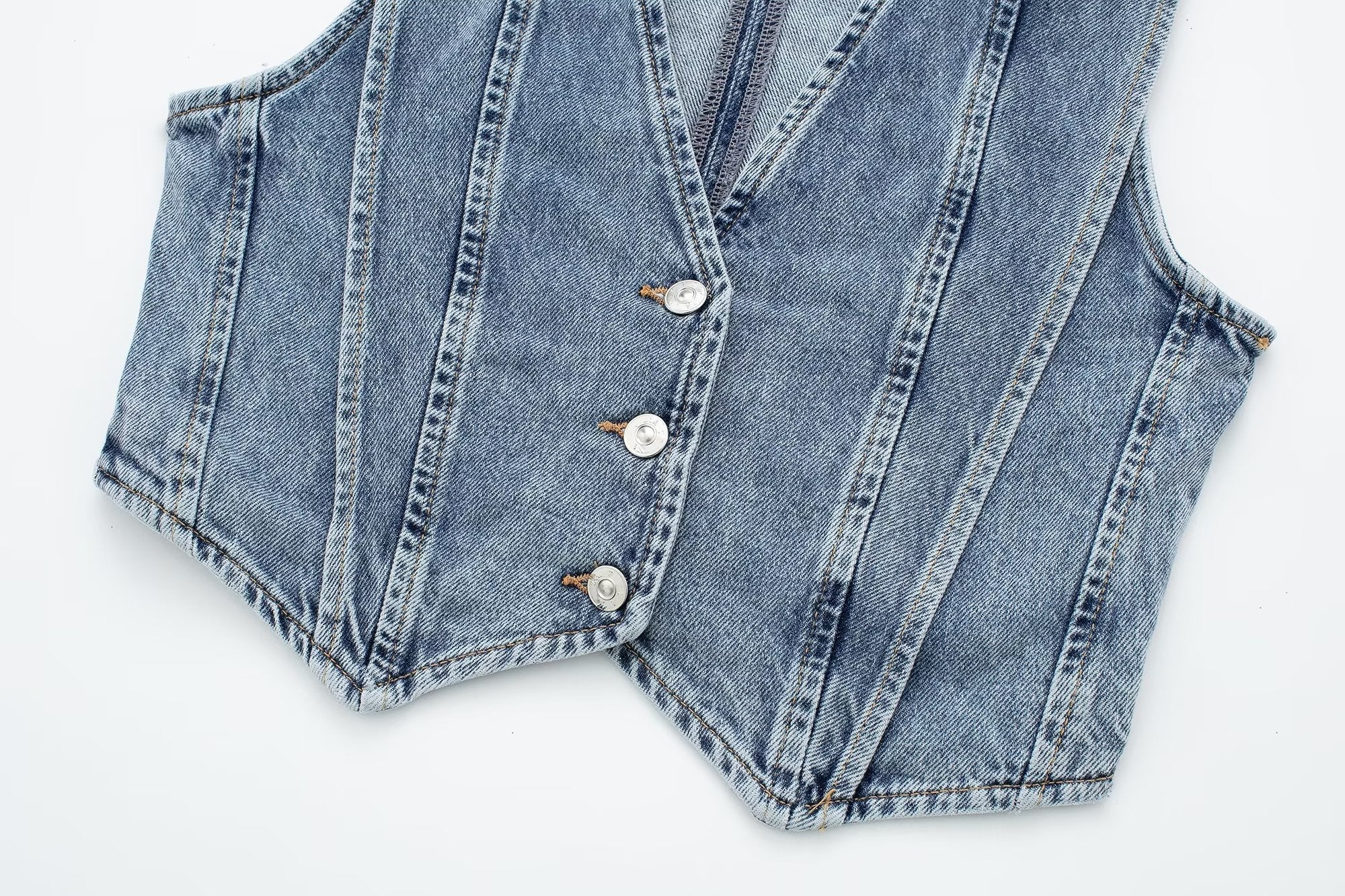 Structured Denim Vest with V-Neck Detail