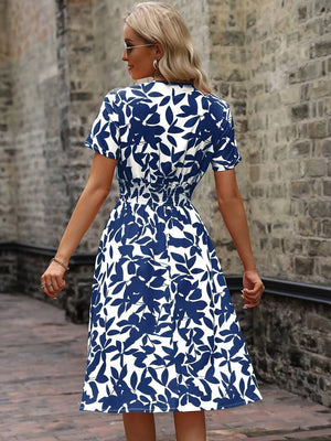 Floral Midi Dress - V-Neck & Elastic Waist