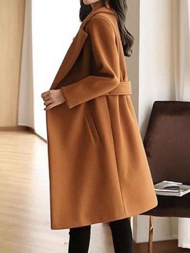 Women's Long Coat – Belted, Button Front, Classic Style-74310-edac3594-dc48-4e2f-98cc-28c501cb5c7c