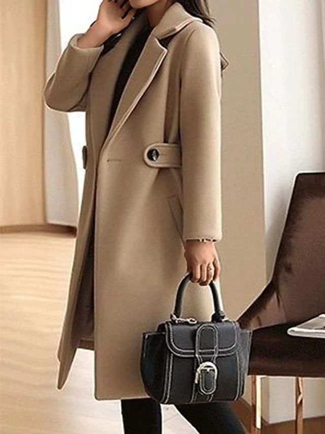 Women's Long Coat – Belted, Button Front, Classic Style-74310-efb7aea6-7657-4732-b5e7-e462184b9668