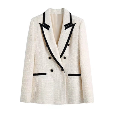 Tweed Blazer - Double-Breasted, Velvet Trim