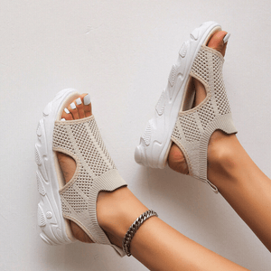 Knitted Open-Toe Sandals – Thick Sole, Pull Tab