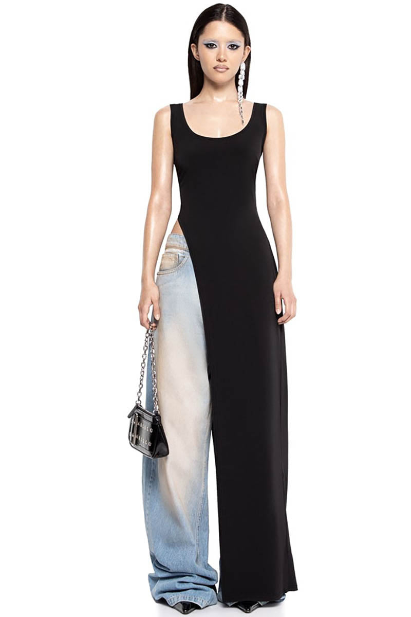 Fitted Top - Asymmetrical Slit, Sleeveless Design