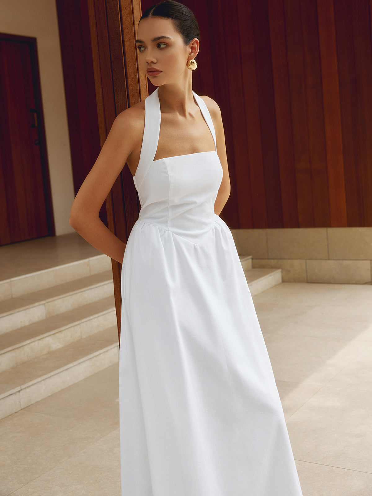 Halter Neck A-Line Midi Cocktail Dress