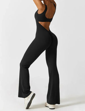 Women's Sleeveless Jumpsuit – Open Back, Flare Leg, Form-Fitting, Stretchy-83507-f7c97eb2-4e60-4155-8325-42f9f52ebe53