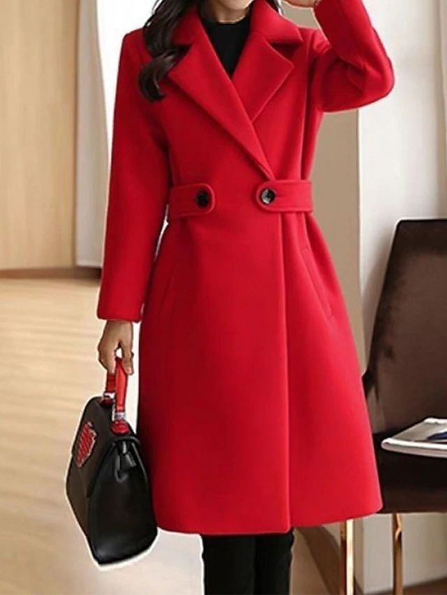 Women's Long Coat – Belted, Button Front, Classic Style-74310-f806e2db-a6b6-4a94-a0a2-ed277f964882