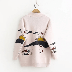 Embroidered Oversized Cardigan with Pockets