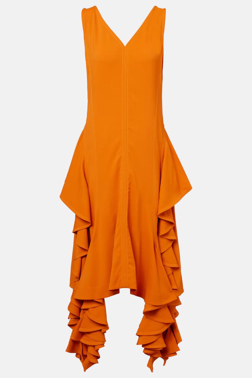 Ruffled High-Low Dress with V-Neck