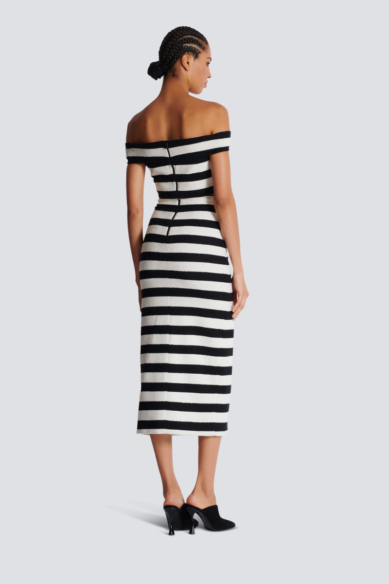 Striped Knit Two-Piece Dress with Gold Buttons